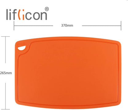 Liflicon Thick Cutting Boards for Kitchen Silicone Chopping Board Set of 2 Mid 12.6'' x 9.1”,Mini 9.1”x7.1” Non-slip Deep Drip Juice Groove Easy Grip Handle,Dishwasher Safe-Red