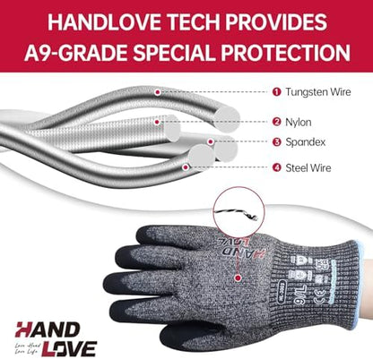 HandLove Cut Resistant Gloves – ANSI A9 Cut Proof Safety Work Gloves | Sandy Nitrile Anti-Slip, Touchscreen, Durable, PFAS Free | Wood Carving, Gardening, Glass Cutting, Car Repair – Yellow,1Pair,M