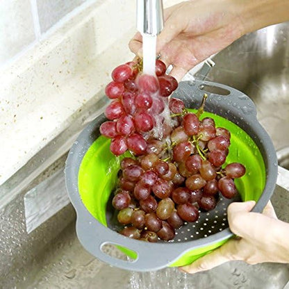 QiMH Collapsible Colander and Strainer Set of 4, 2 PC 4 Quart(1 gal) and 2 PC 2 Quart(0.5 gal), Food-grade Sturdy Plastic Base - Round Space-save Silicone Kitchen Foldable Strainer for Pasta, Veggies