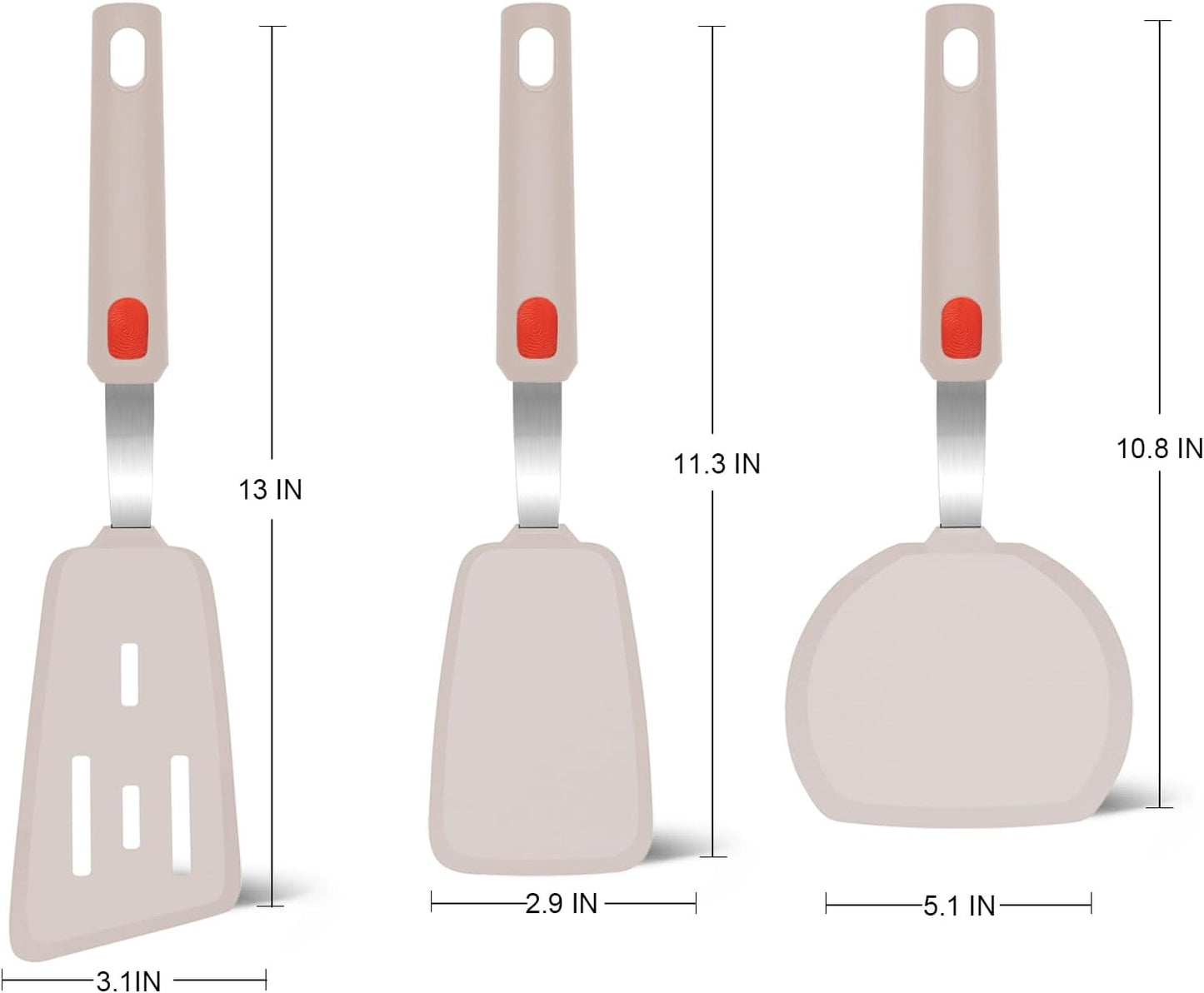 Silicone Spatula Turner Set of 3, Beijiyi 600°F Heat Resistant Cooking Spatulas for Nonstick Cookware, Large Flexible Kitchen Utensils BPA Free Rubber Spatula Set for Egg, Pancake, Fish, Burger