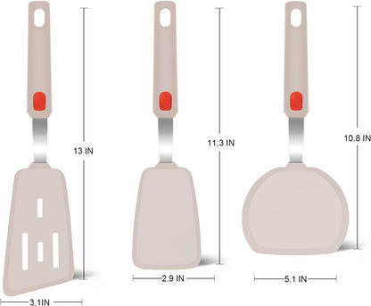 Silicone Spatula Turner Set of 3, Beijiyi 600°F Heat Resistant Cooking Spatulas for Nonstick Cookware, Large Flexible Kitchen Utensils BPA Free Rubber Spatula Set for Egg, Pancake, Fish, Burger