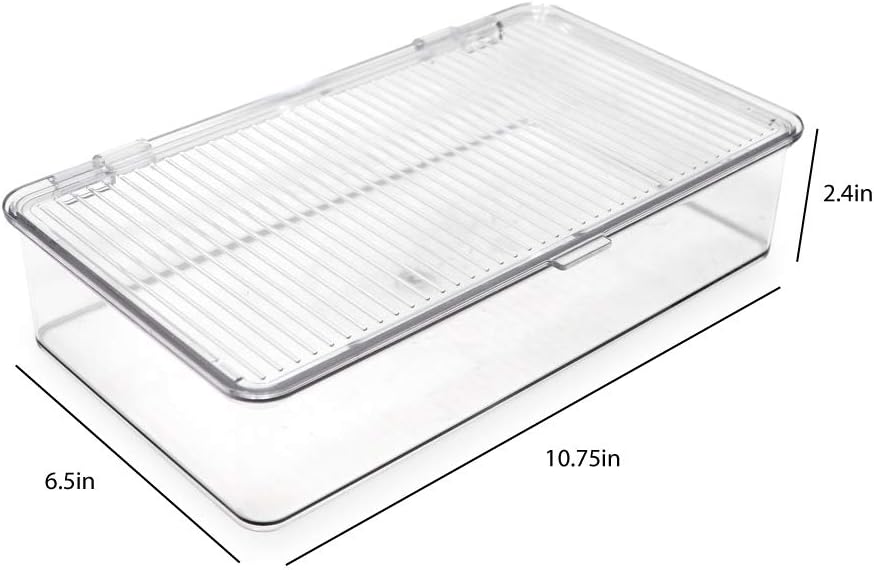 Isaac Jacobs Medium Stackable Organizer Bin (10.75”x6.5”x3.7”) w/ Hinged Lid, Clear Storage Box, Home, Office, School, Fridge, Bathroom, Kitchen, Pantry Container, BPA-Free, Food Safe (Medium, Clear)