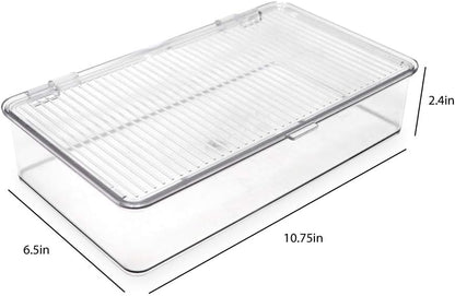 Isaac Jacobs Medium Stackable Organizer Bin (10.75”x6.5”x3.7”) w/ Hinged Lid, Clear Storage Box, Home, Office, School, Fridge, Bathroom, Kitchen, Pantry Container, BPA-Free, Food Safe (Medium, Clear)