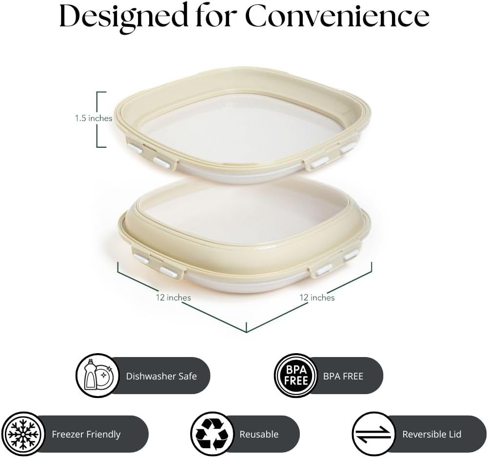Crudités | Portable Snack Tray | Rectangle 2-Pack | Cream White | Reversible Stretch Lid Food Containers | BPA-Free, Freezer & Dishwasher Safe | Meal-Prep, Charcuterie, Salads, Picnic, Travel