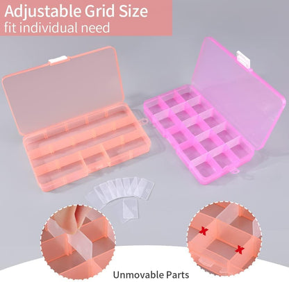Opret 15 Grids Bead Organizer(4 Pack), Earring Organizer Box, SMALL Plastic Clear Organizing Containers with Adjustable Dividers for Crafts Jewelry Screws Small Items, Size 6.9×3.9×0.9in