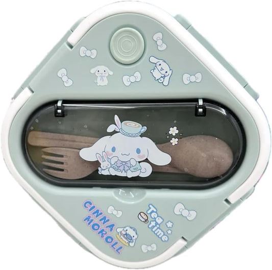 Bento Lunch Box Container Set with 3 Compartments Portable Personal Sealed Plastic Utensils Food Container Cute Kawaii Anime Kitty Bunny Dog (Pink Kitty)