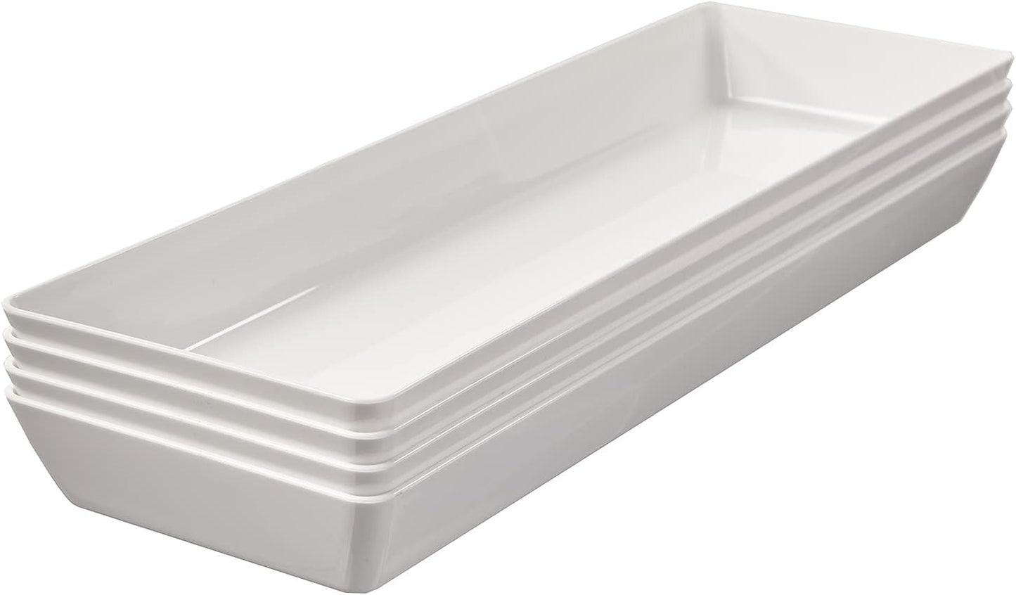 US Acrylic Coastal Plastic Serving Trays (Set of 4) 15” x 10” | Large Unbreakable Reusable Rectangular Party Platters | Serve Appetizers, Fruit, Veggies, & Desserts | BPA-Free & Made in USA