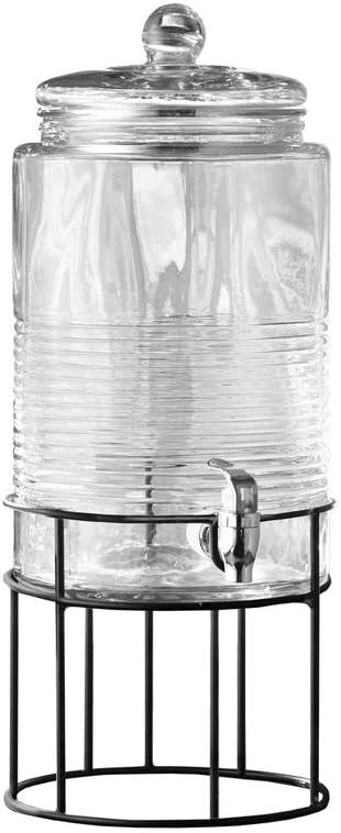 Style Setter Beverage Dispenser Cold Drink Dispenser Glass Jug, Metal Stand & Leak-Proof Acrylic Spigot Great for Parties, Weddings & More (With Metal Rack)