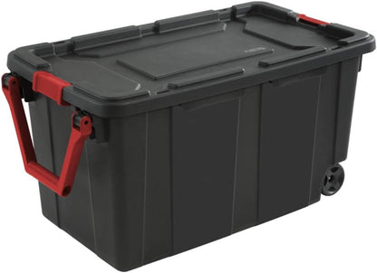 Sterilite Heavy Duty 40 Gallon Wheeled Industrial Storage Tote, 4-Pack, Black
