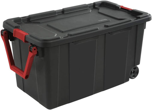 Sterilite Heavy Duty 40 Gallon Wheeled Industrial Storage Tote, 4-Pack, Black