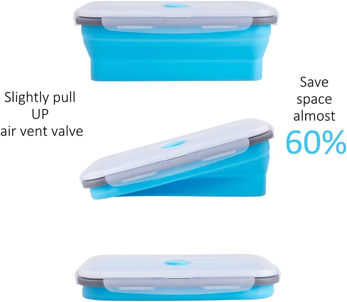 Collapsible Food Storage Containers with Lids, 4 Pack, 40 oz Silicone 1-Compartment Meal Prep Containers Reusable, Lunch Bento Boxes for Adults, Microwave Freezer Dishwasher Safe, BPA-Free, Black
