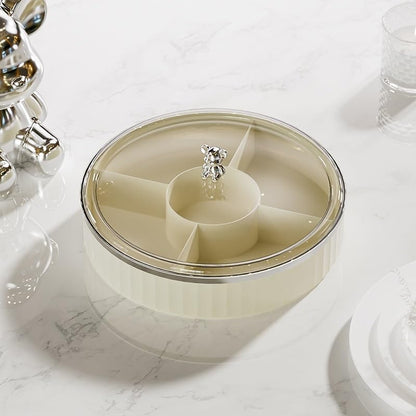 Rotating Snack Organizer with Lid,Accessible Luxury and High-End Snacks, Melon Seeds, Candies, Dried Fruits and Nuts Plate, Living Room Coffee Table, High-Looking Fruit Plate (Cream)