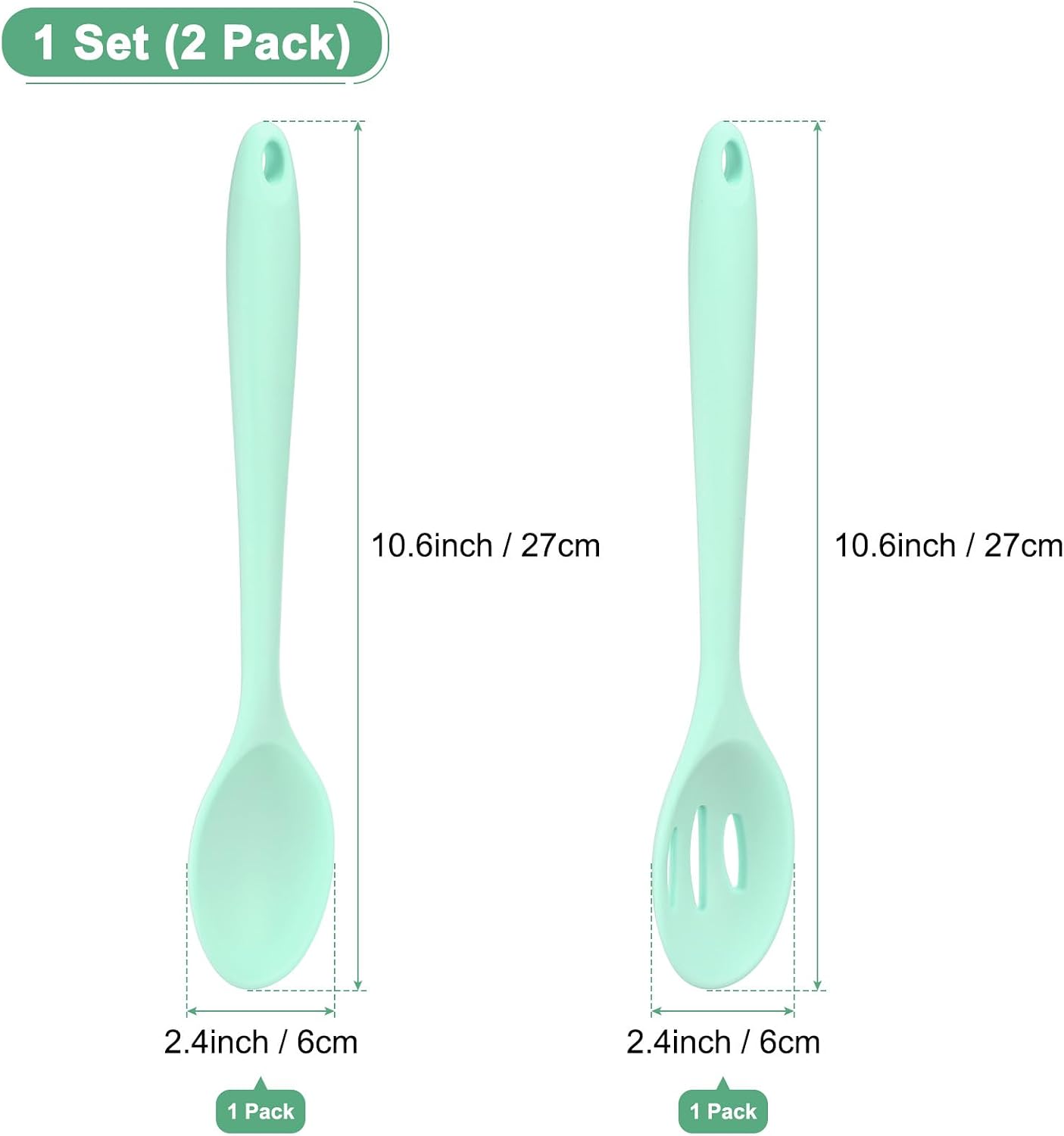 M METERXITY 2-Pack Silicone Cooking Spoons, 10.6" Mixing Nonstick Slotted and Solid Serving Spoons, Heat Resistant Utensils for Kitchen/Cooking/Baking/Stirring