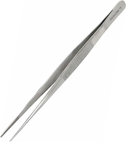 6 Inch Professional Culinary Stainless Steel Precision Tongs with Serrated Tips, Plating/Food Presentation Detailing Serving Tongs, Chef's Kitchen Tweezer Tongs - Ultra Non-Slip Grip