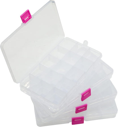 Yansanido 4 Pcs 15 Grids Clear 6.85 Inch X 3.85 Inch Adjustable Small Removable Clear Plastic Jewelry Organizer Divider Storage Box Jewelry Earring Tool Containers