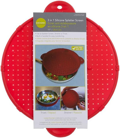 Luciano Housewares Multifunctional Frying Pan Silicone Splatter Screen, Red, Large