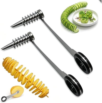 2 Pack Piranha Spiral Cutter, Stainless Steel Potatoes Spiral Cutter