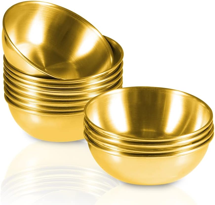 12 Pack 3.5inch Stainless Steel Sauce Dishes Mini Individual Saucers Bowl Round Seasoning Dishes Sushi Dipping Bowl Appetizer Plates, Sliver