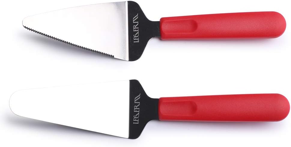 Pizza Server & Pie Spatula Set, 2 Piece Stainless Steel Pie Cutter and Server for Pizza, Cake, Pie, Quiche and Desserts, Red