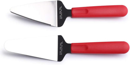 Pizza Server & Pie Spatula Set, 2 Piece Stainless Steel Pie Cutter and Server for Pizza, Cake, Pie, Quiche and Desserts, Red
