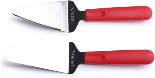 Pizza Server & Pie Spatula Set, 2 Piece Stainless Steel Pie Cutter and Server for Pizza, Cake, Pie, Quiche and Desserts, Red