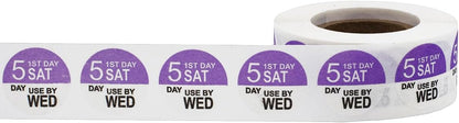 Dissolvable Tuesday Through Saturday 5 Day Food Rotation Labels, 3/4 Inch Use by Stickers, 500 Total Adhesive Labels on a Roll for Restaurant and Kitchen Prep – Made in The USA