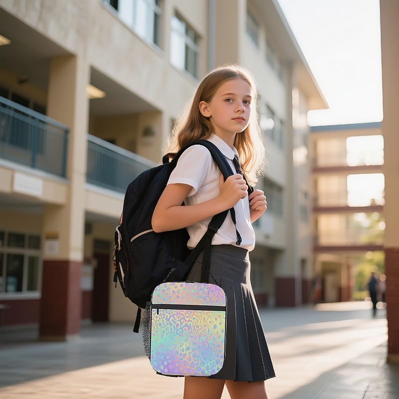 Rainbow Leopard Lunch Box Thermal Cooler Bento Tote Bags Portable Insulated Lunch Bag for Girls Teens, Kids Lunch Bags for School Beach Picnic Travel