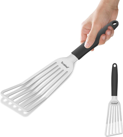 Fish Spatula Stainless Steel, Metal Spatula for Cast Iron Skillet, Slotted Turner with Silicone Handle for Cooking, Grilling, Flipping, Egg, Cookie, Pancake and Burger (Small and Large)