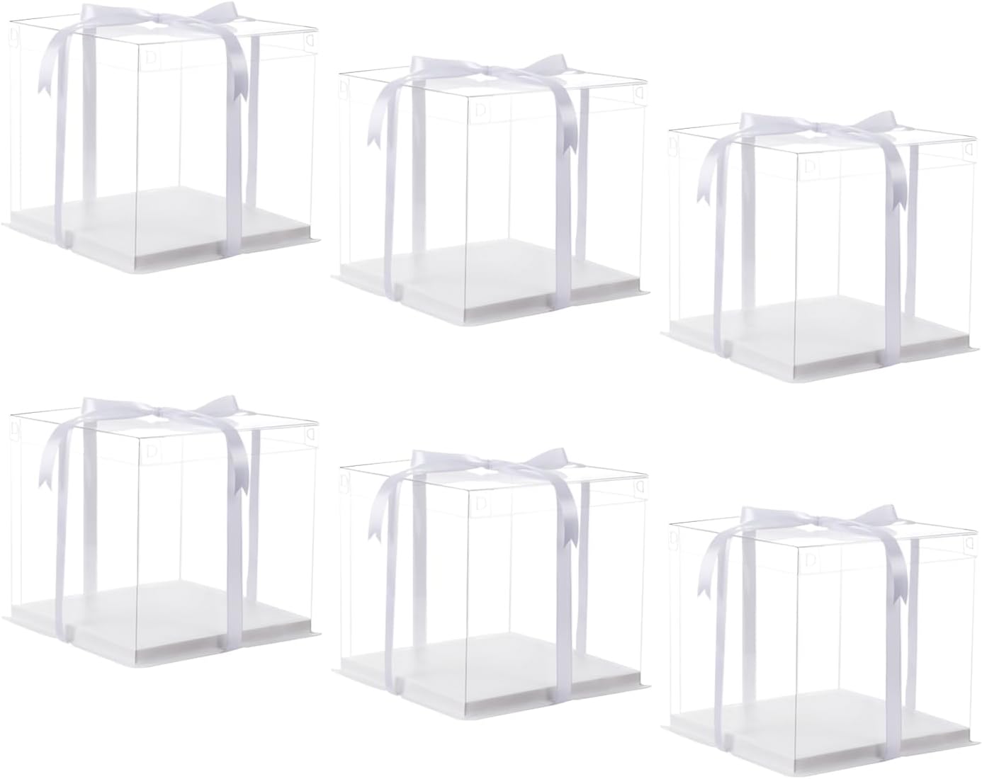 XININSUN 2Pcs Large Cake PET Clear Box, 10" X 10" X 9" with ribbon and pre-folded lid, for 8" cake packing carry, baking cookie display, Carry Tall Layer Gift, Festive Gift Box -White