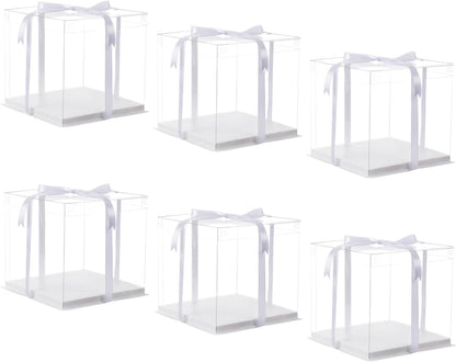 XININSUN 2Pcs Large Cake PET Clear Box, 10" X 10" X 9" with ribbon and pre-folded lid, for 8" cake packing carry, baking cookie display, Carry Tall Layer Gift, Festive Gift Box -White