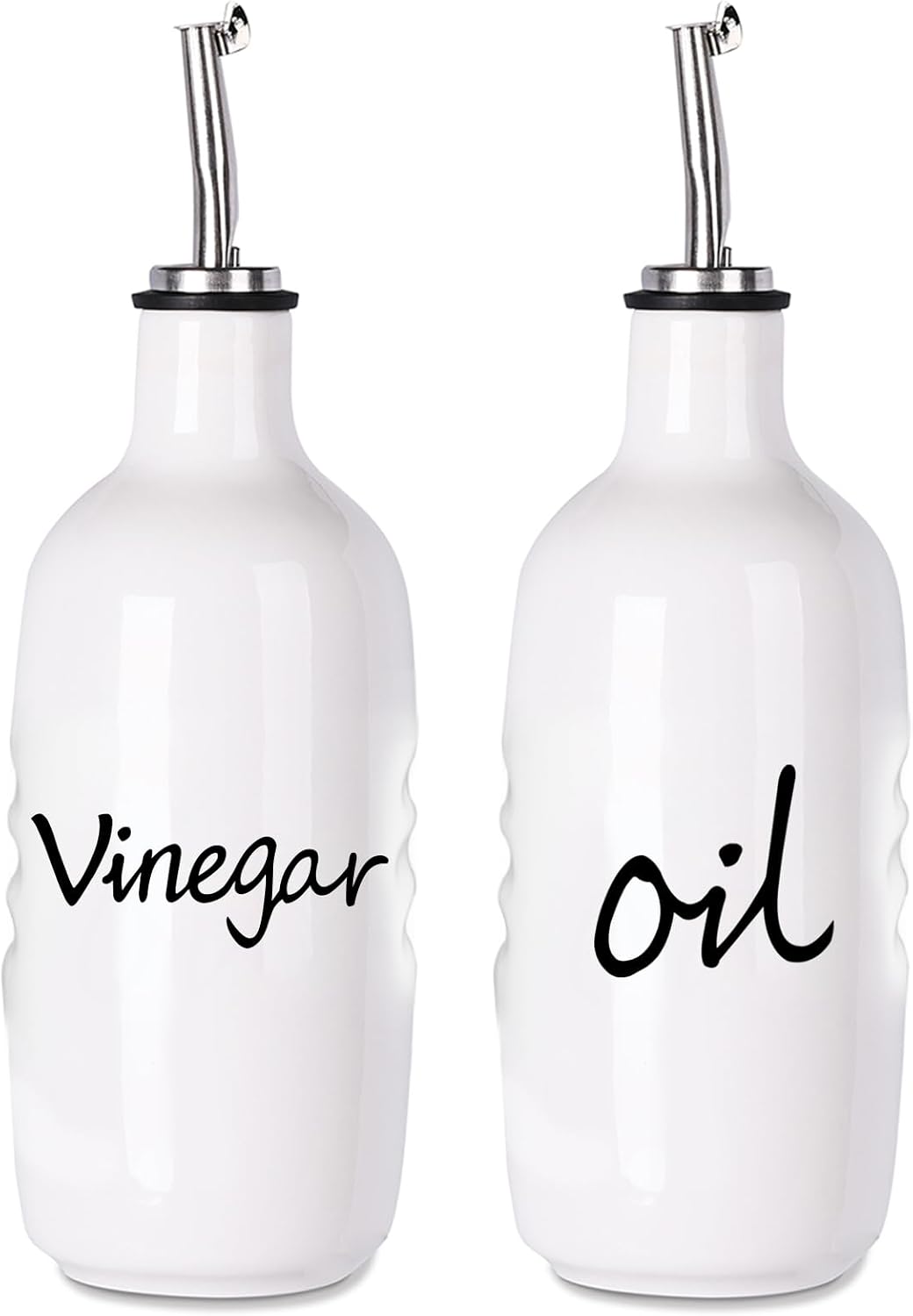 Farmhouse Ceramic Oil and Vinegar Dispenser Bottle Set (White)