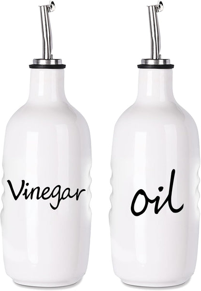 Farmhouse Ceramic Oil and Vinegar Dispenser Bottle Set (White)