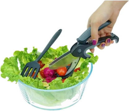 Kitchen Salad Scissors with Salad Forks for Chop n Mix Salad,Salad Cutting Tool Cut and Toss Dual Blade Salad Chopper Scissors,Multifunction Vegetable Salad Making Kit with Cutter n Mixing Fork