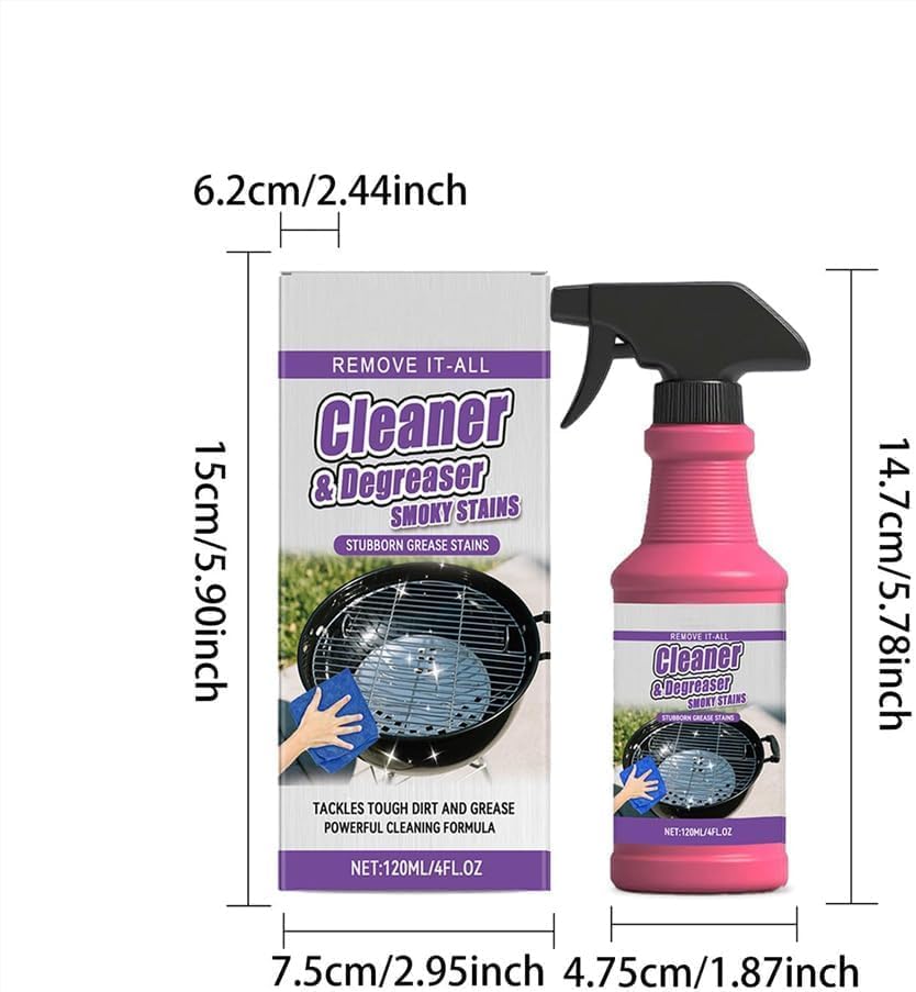 Fast-Acting Heavy-Duty Grill Degreaser Spray, No-stick BBQ Grill Cleaner Spray for Outdoor Grills, Heavy Duty Degreaser Cleaner for Grease, Oil, Burnt Food, Oven, Kitchen (2pc)