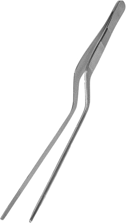 8-Inch Offset Tweezers - Professional Stainless Steel Culinary & Plating Tweezers for Chefs, Precision Cooking, Garnishing, Food Tweezer Tongs (Silver)