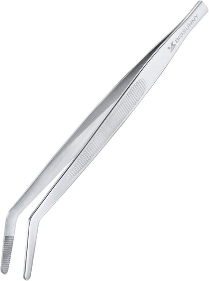 MSY BIGSUNNY Professional Chef Kitchen Cooking Precision Tweezers Culinary Curved Tip Tongs for Baking Decorating (1, 9.5")