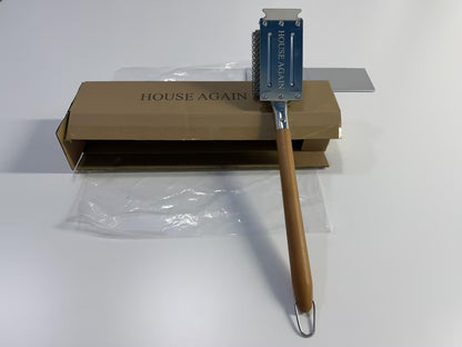 HOUSE AGAIN Grill Brush Bristle Free with Scraper, Safe Steam Cleaned Replaceable Head Fire Resistant Grill Cleaning Brush Strong Barbecue Brush Cleaner Non Wire for Outdoor Grill Grate/Wooden Handle