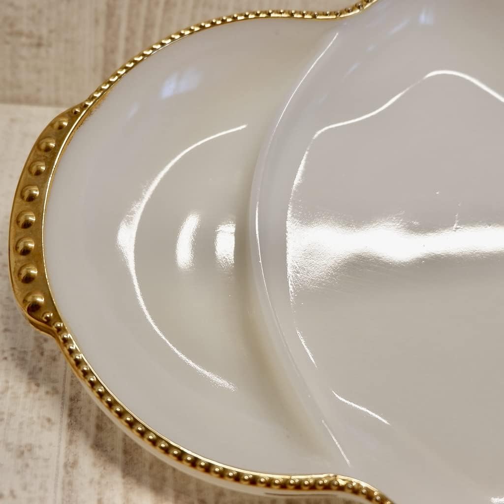 Fire King Anchor Hocking Milk Glass Relish Tray Divided Dish with Gilded Trim