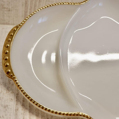 Fire King Anchor Hocking Milk Glass Relish Tray Divided Dish with Gilded Trim