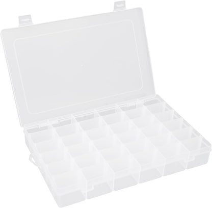 OALCQ 24 Grids Plastic Organizer Box With Dividers Clear Craft Storage Bead Organizer Box Earring Travel Pill Jewelry Organizers Storage Boxes Screw Seed Small Parts Hair Tie