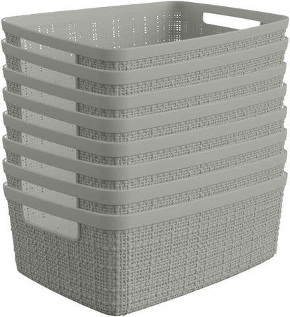 Curver Set of 4 Large 18L Easy Access Jute Decorative Plastic Organization and Storage Baskets - Perfect Bins for Home Office, Closet Shelves, Kitchen Pantry and All Bedroom Essentials, Black
