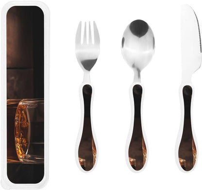 3-Piece Kids Silverware Set With Storage Case, Stainless Steel Reusable Children Safe Knife Spoon Fork Set Dolphin Children Flatware Set For Kids Lunch Box