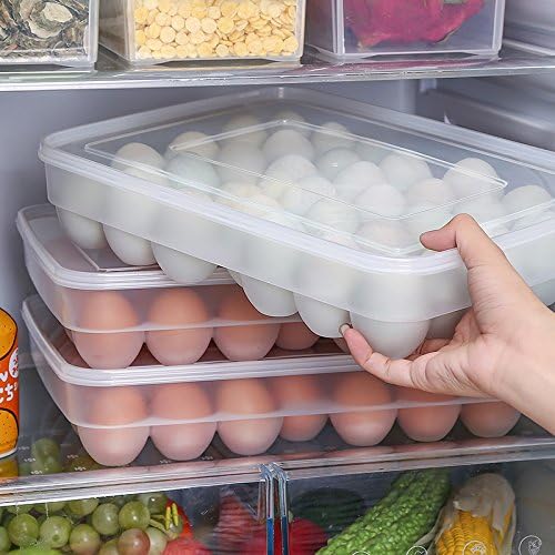 Sooyee 2 Pack Covered Egg Holders for Refrigerator,Clear 2X24 Deviled Egg Tray Storage Box Dispenser,Stackable Plastic Egg Cartons,Egg Holder Countertop(48 Eggs)