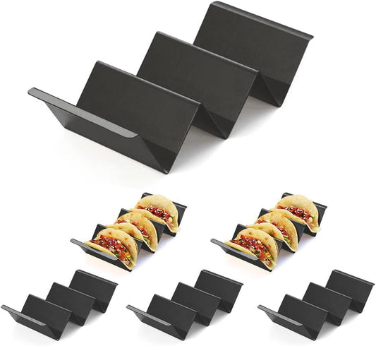 Black Taco Holder Stand,Set of 6 Stainless Steel Taco Tray,Stylish Taco Shell Holders,Rack Holds Up to 3 Tacos Each Keeping Shells Upright,Health Material Taco Rack by RTT -Oven,Grill Dishwasher Safe