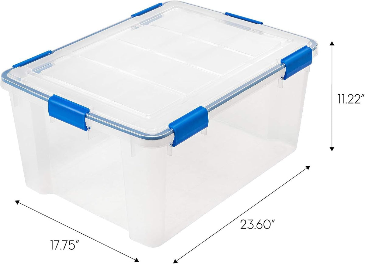 IRIS USA WeatherPro 16 Qt Storage Bins with Lids, 3 Pack, BPA-Free Plastic Gasket Box with Tight Latch and Seal, Stackable Nestable Tote Tub - Clear/Blue
