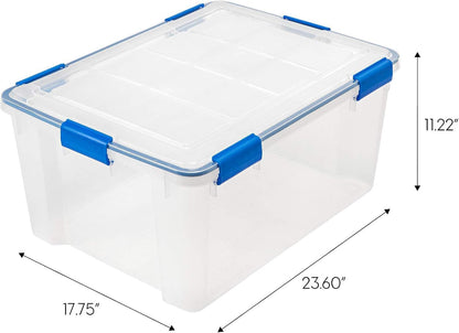 IRIS USA WeatherPro 16 Qt Storage Bins with Lids, 3 Pack, BPA-Free Plastic Gasket Box with Tight Latch and Seal, Stackable Nestable Tote Tub - Clear/Blue