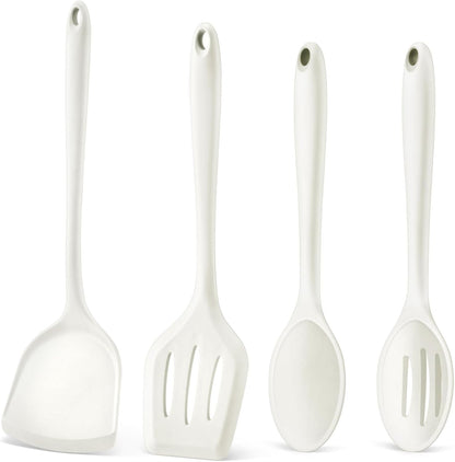 P&P CHEF Kitchen Utensil Set, 4 Pieces Non-stick Silicone Cooking Utensils, Heat-resistant Slotted Solid Spoon Turner for Frying, Mixing, Serving, Non-toxic & Easy to Clean, Blue