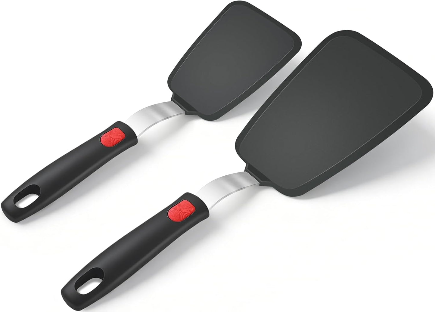 Silicone Spatula Set, Heat Resistant Solid & Slotted Turner for Non-Stick Pans, Silicone Cooking Utensils Set, BPA-Free, Flexible Spatula Turner for Flipping Eggs, Burgers, Pancakes, Black, 3 PCS-A