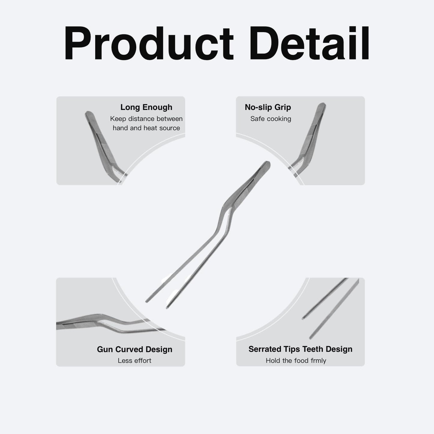8-Inch Offset Tweezers - Professional Stainless Steel Culinary & Plating Tweezers for Chefs, Precision Cooking, Garnishing, Food Tweezer Tongs (Silver)