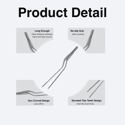 8-Inch Offset Tweezers - Professional Stainless Steel Culinary & Plating Tweezers for Chefs, Precision Cooking, Garnishing, Food Tweezer Tongs (Silver)